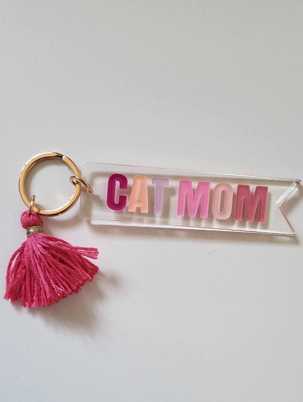 CAT MOM Tassel Keychain - Pink Ombre Letters